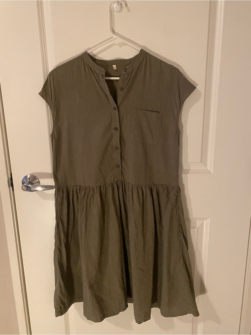 Muji Olive Button-Front Midi Dress
